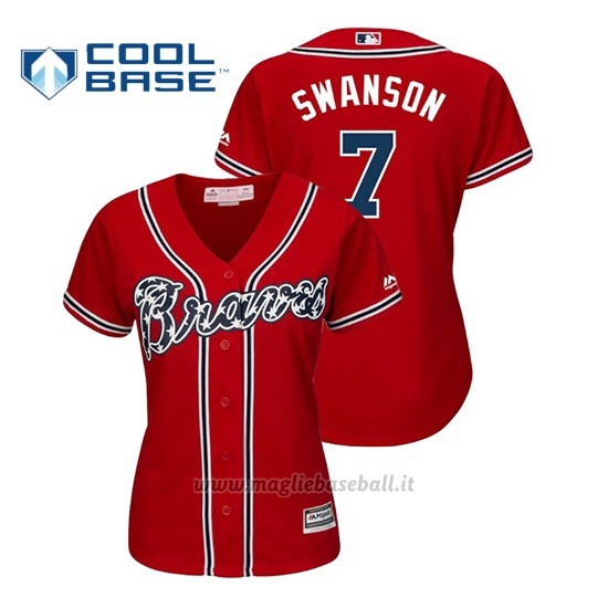 Maglia Baseball Donna Atlanta Braves Dansby Swanson Cool Base Majestic Alternato Rosso
